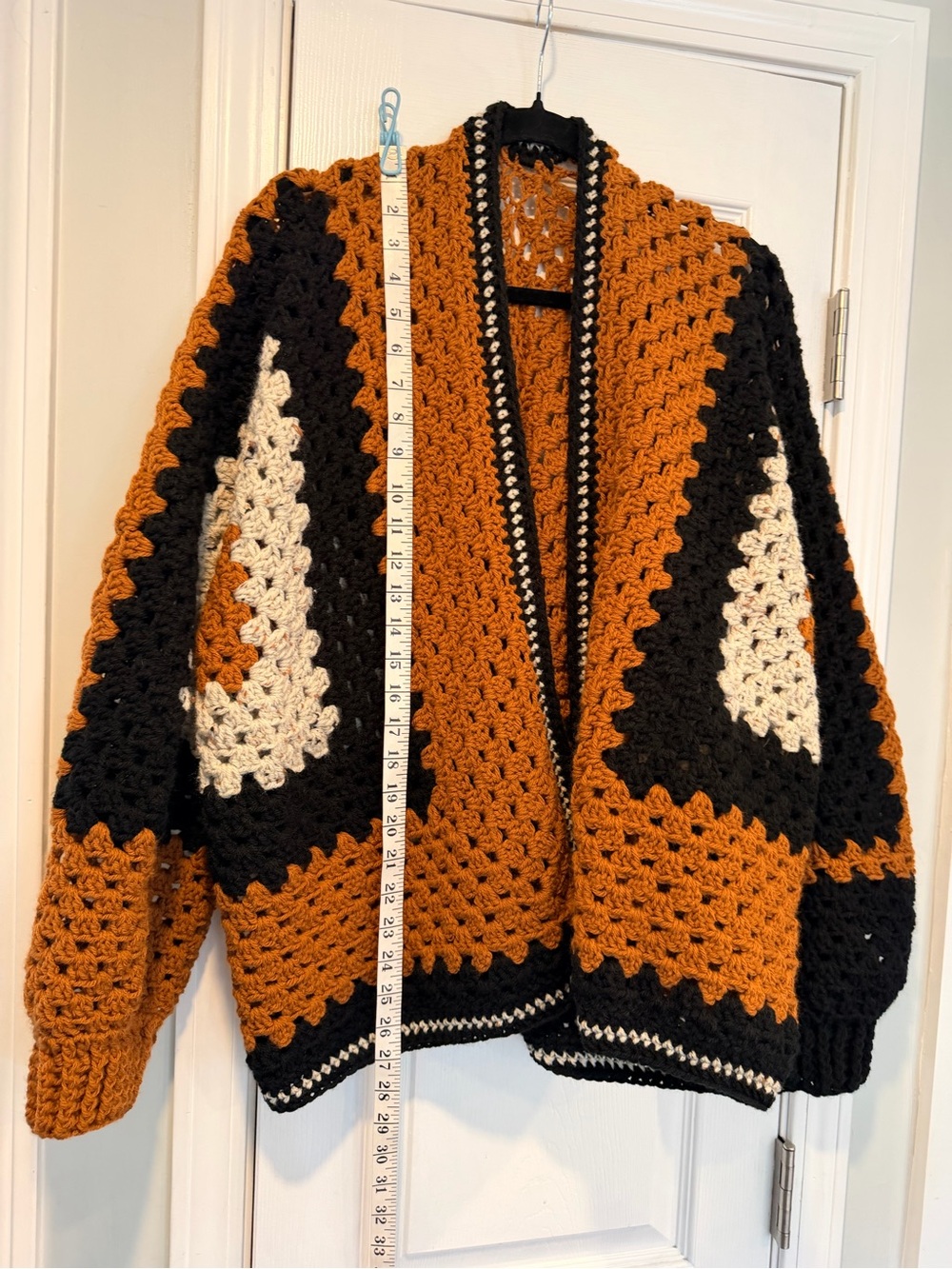 Handmade Crochet Granny Square One Size Cozy Cardigan Boho Chunky Knit Sweater - Picture 6 of 9